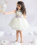Halter Neck Satin Organza Dress With 3-D Flowers