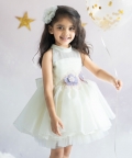 Halter Neck Satin Organza Dress With 3-D Flowers