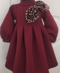 Maroon Pleated Neoprene/Scuba Dress