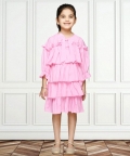 Round Neck 3/4 Sleeve Solid Knee Length Dress