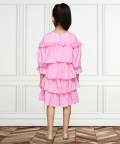 Round Neck 3/4 Sleeve Solid Knee Length Dress