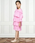 Round Neck 3/4 Sleeve Solid Knee Length Dress