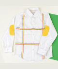 Checkered Shirt With Embroidered Check On It And Yellow Elbow Patch