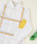 Checkered Shirt With Embroidered Check On It And Yellow Elbow Patch