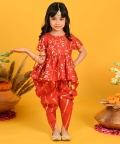 Red With Gold Print Dhoti Jhabala