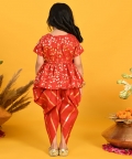 Red With Gold Print Dhoti Jhabala