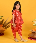 Red With Gold Print Dhoti Jhabala