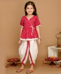 Bandhani Magenta And White Cotton Printed Dhoti Peplum