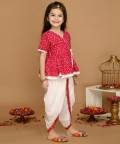 Bandhani Magenta And White Cotton Printed Dhoti Peplum
