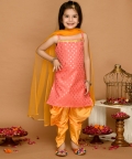 Gold & Mustard Kurta Dhoti With Lace Work And Mesh Dupatta