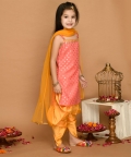 Gold & Mustard Kurta Dhoti With Lace Work And Mesh Dupatta
