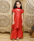Red & Gold All Over Print Sharara And Kurta Set