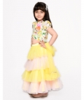 Pastel Flower Print Choli With Ruffled Lehenga