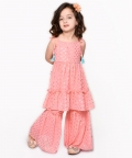 Pastel Pink Foil Printed Sharara Kurta Set With Tassels