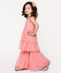 Pastel Pink Foil Printed Sharara Kurta Set With Tassels