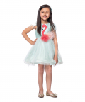 Aqua Green Dupion With Bright Pink Flamingo Applique On The Bodice