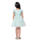 Aqua Green Dupion With Bright Pink Flamingo Applique On The Bodice