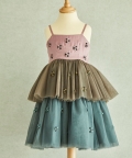 Hand Embroidered 6 Petal Flowers Tiered Dress