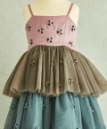 Hand Embroidered 6 Petal Flowers Tiered Dress