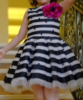 Graduating Stripes Silk Velvet Flower Dress