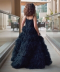 Hand Embroidered Feathery Tiered Full-Length Dress