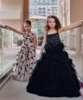 Hand Embroidered Feathery Tiered Full-Length Dress