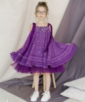 Hand Embroidered Shoulder Tie-Up Frilled Dress