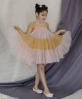Pink And Yellow High Neck Tiered Dress