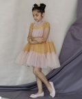 Pink And Yellow High Neck Tiered Dress