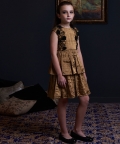 Shoulder Flowers Cascade Gold Dress