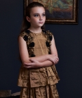 Shoulder Flowers Cascade Gold Dress