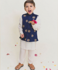White Cotton Kurta ,Jacket & Pyjama Set  - 3 Pc