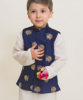 White Cotton Kurta ,Jacket & Pyjama Set  - 3 Pc