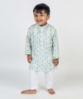 Blue Geometric Jaal Printed Kurta 