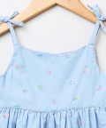 Blue Organic Cotton Oxford All Over Embroidery Singlet Dress