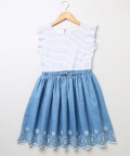 Pretty Broderie Skirt & Frill Sleeve Jersey Mix Media Dress