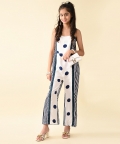 Square Neck Sleeve Less Striped 
Full Length Jumpsuit