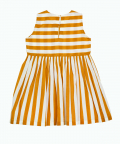 Side Gather Dress Mustard Stripe