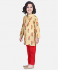 Floral Print Cotton Kurta Pajama-Yellow
