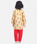 Floral Print Cotton Kurta Pajama-Yellow