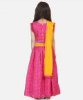 Bandhani Net pleated Sleeves Lehenga-Pink