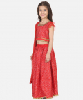 Bandhani Net pleated Sleeves Lehenga-Red