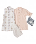 Peach Kurta With Embroidery Waist Coat