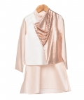 Peach Kurta With Sequence Fabric Comb Waist Coat