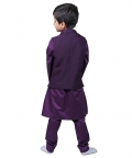 Wine Coloured Kurta With Shimmery Vest Coat