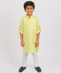 Lemon Yellow Pacman Kurta With White Pants