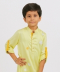 Lemon Yellow Pacman Kurta With White Pants