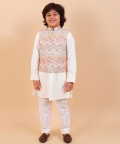 Yellow Bandi Set With Off White Chikankari Kurta