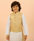 Yellow Bandi With Off White Kurta Set With Golden Work