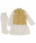 Yellow Bandi With Off White Kurta Set With Golden Work